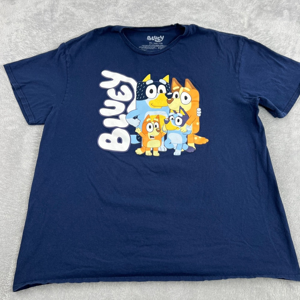 Bluey Heeler Family Graphic Print T-Shirt 2XL Navy Men Cartoon Dad Tee
